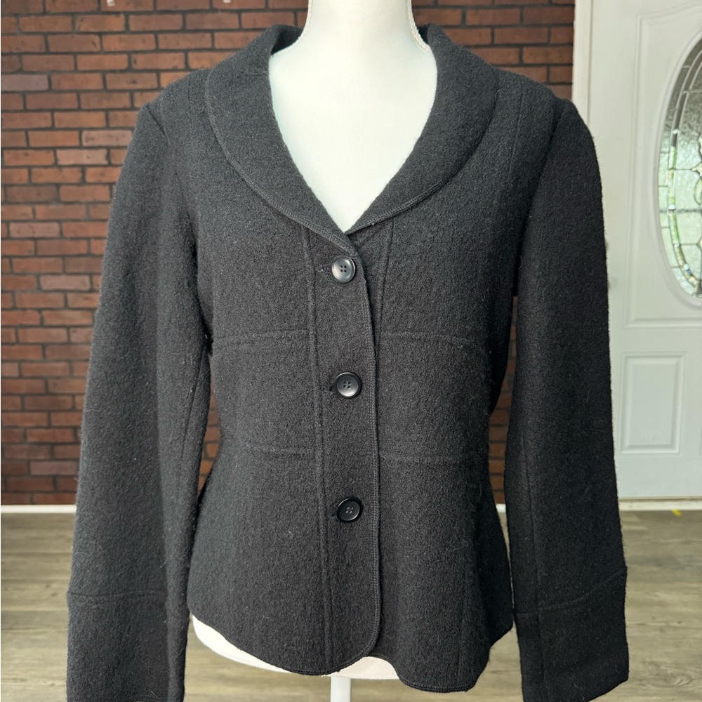 Sarah Black 100% Wool Tailored Blazer Jacket‎ Shawl Collar Button Front L